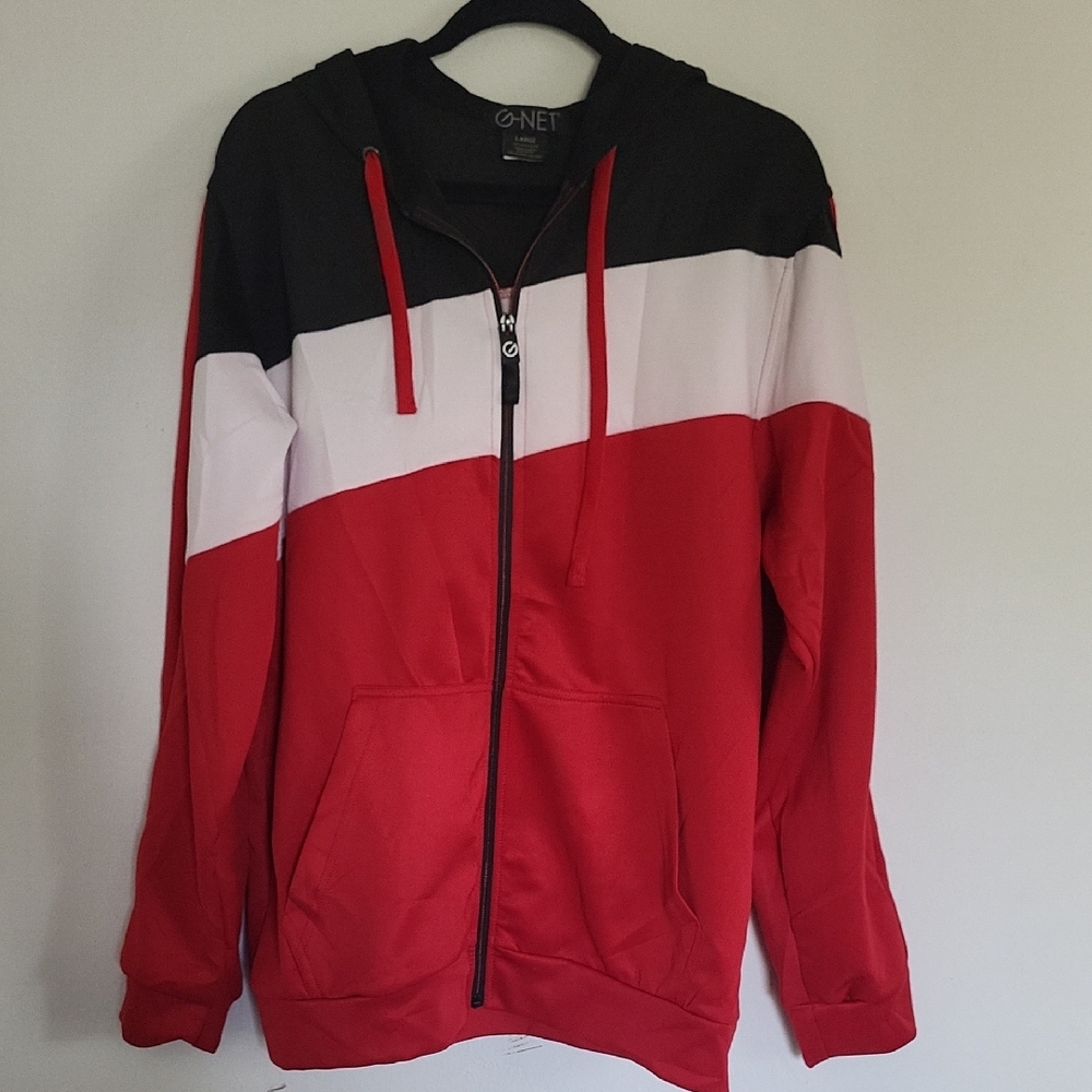 G Net Mens Red and Black Colorblock Hoodie (LL132)